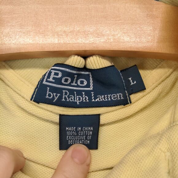 Polo by Ralph Lauren Mens Polo Shirt Yellow Large Short Sleeve Hi Lo Hem Cotton - Picture 12 of 15